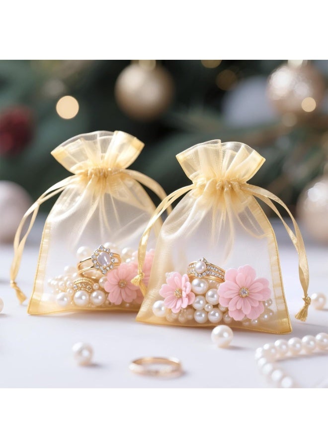 LYNLYN 100PCS Gold Tulle Pouches With Drawstring,  Mesh Drawstring Favor Pouches for Jewelry Candy Weddings and Parties（8 × 10 cm） - Image 2